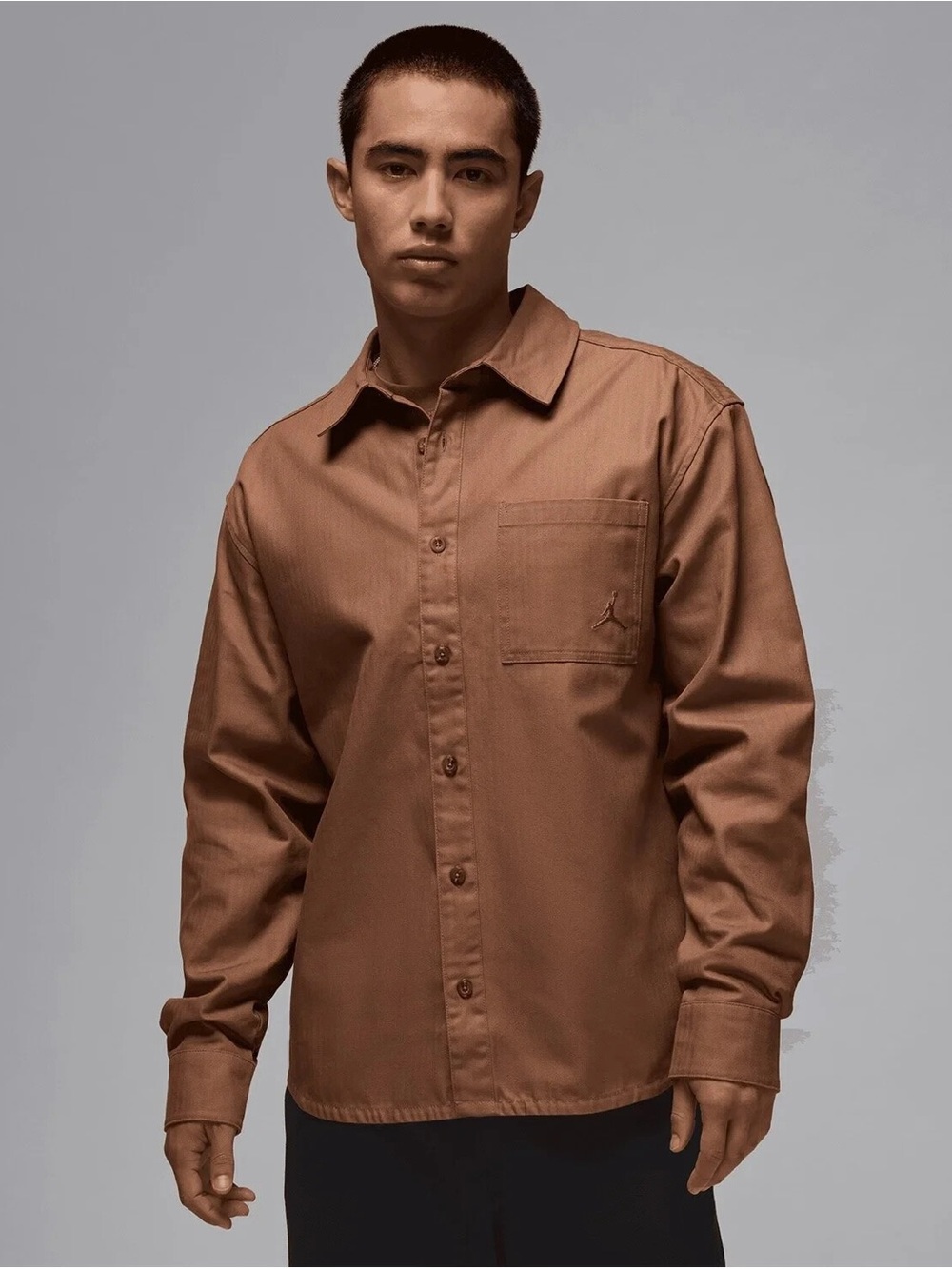 Jordan Essentials Men’s M Brown Herringbone Button Up Shirt NWT $120